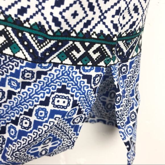 NYDJ Womens Beaded V-Neck Tassel Blouse 3/4 Sleeve Geometric Pattern Blue Small - Picture 9 of 13